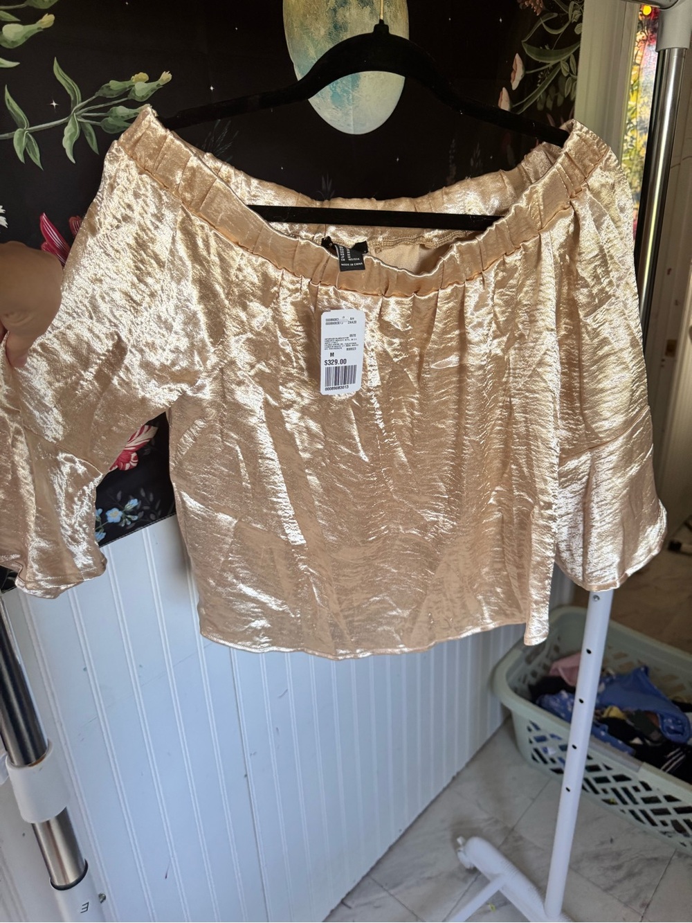 Off-the-Shoulder Shimmery Cream Women's Top forever 21